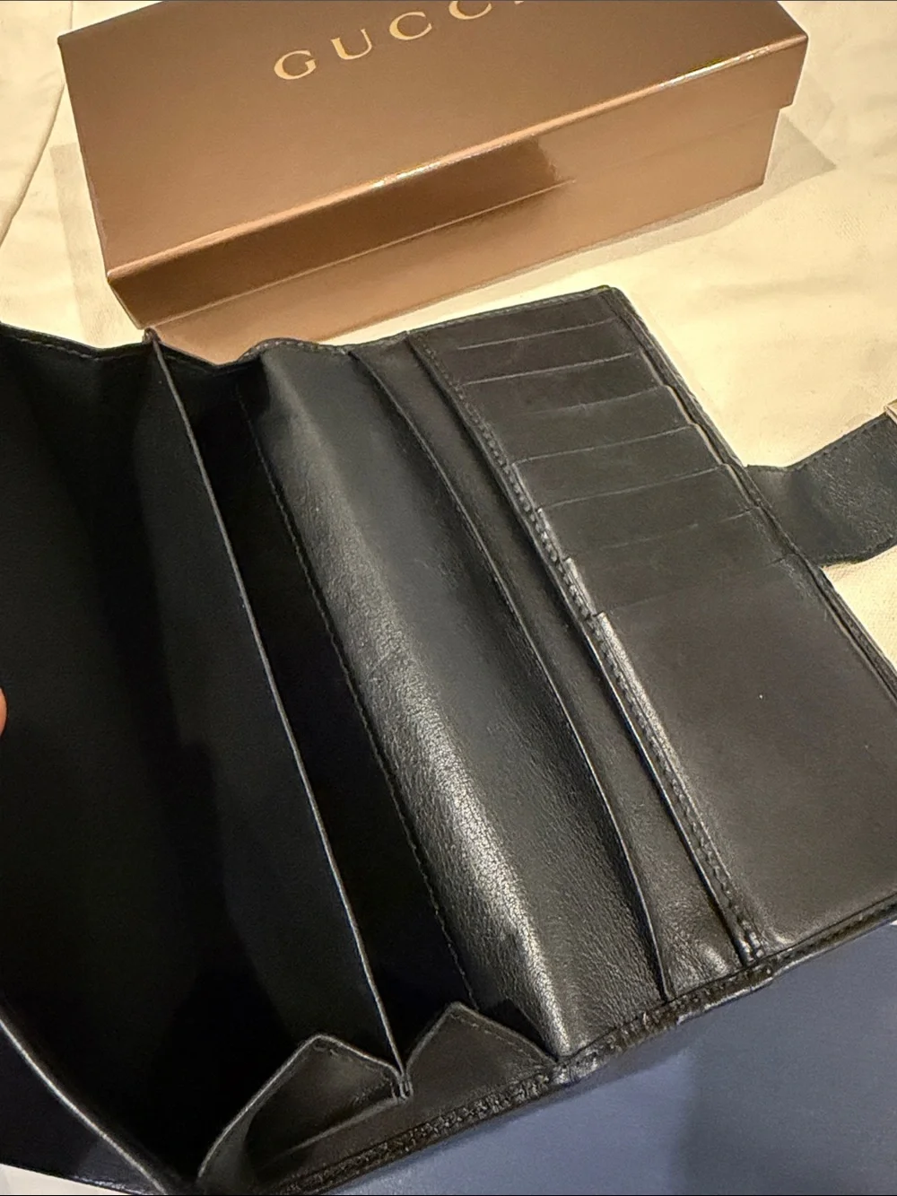Gucci Black Embossed GG Leather Continental Wallet with Gold Accent